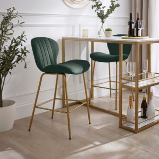 An Image of Lila Counter Height Bar Stool, Velvet Velvet Bottle Green