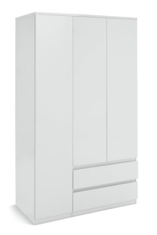 An Image of Habitat Jenson 3 Door 2 Drawer Tall Wardrobe - White Gloss