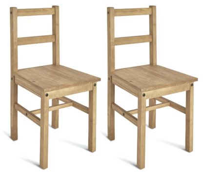 An Image of Argos Home Raye Pair of Solid Wood Dining Chairs - Pine