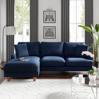 An Image of Beatrice Matte Velvet Left Hand Corner Chaise Navy (Blue)