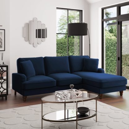 An Image of Beatrice Matte Velvet Left Hand Corner Chaise Navy (Blue)