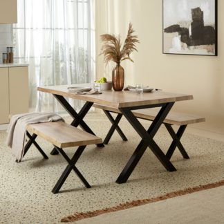 An Image of Ezra 6 Seater Dining Bench Set, Light Wood 160cm Light Wood