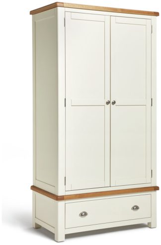 An Image of Habitat Kent 2 Door 1 Drawer Wardrobe - Cream and Oak