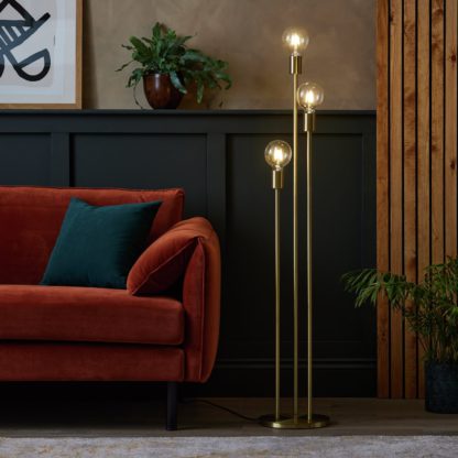 An Image of Habitat Exposed Bulb 3 Light Floor Lamp - Brass