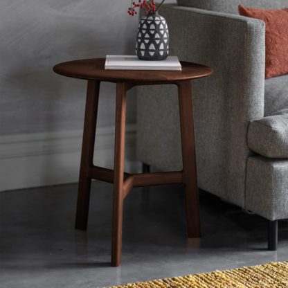 An Image of Mabie Walnut Round Side Table Brown