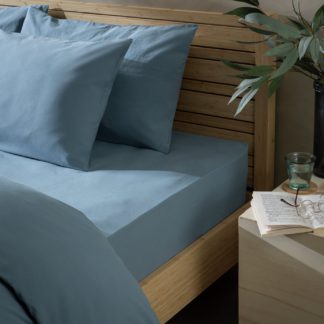 An Image of Habitat Cotton Rich Denim Fitted Sheet - Double