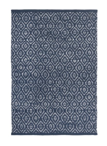 An Image of Argos Home Geo Diamond Cotton Flatweave Rug- Blue - 80x110cm