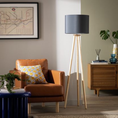 An Image of Habitat Wooden Tripod Floor Lamp - Wood and Black