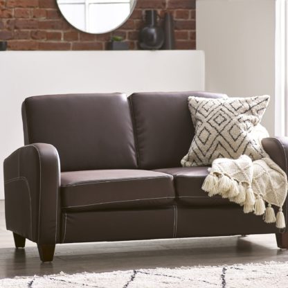 An Image of Vivo Faux Leather 2 Seater Sofa Brown