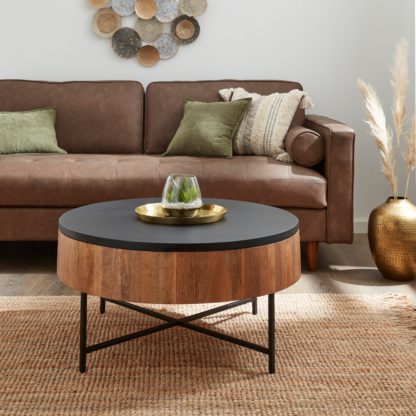 An Image of Jaya Round Mango Wood Storage Coffee Table Brown