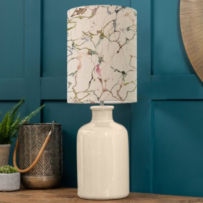 An Image of Elspeth Duck Egg Table Lamp with Carrara Shade Carrara Frost Grey