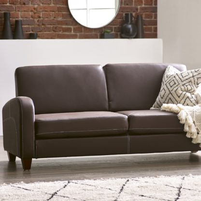 An Image of Vivo Faux Leather 3 Seater Sofa Brown