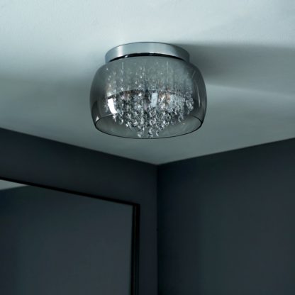 An Image of Shore Light Liza Droplet Glass Flush Ceiling Light-SmokeGrey