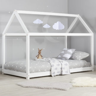 An Image of House/Ethan - Single - Novelty Kid's Bed and Open Coil Spring Mattress Included - White - Wooden/Fabric - 3ft - Happy Beds