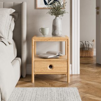 An Image of Hale 1 Drawer Bedside Table, Oak & Glass Natural