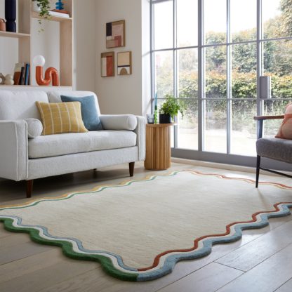 An Image of Elements Wave Natural Border Wool Rug Elements Wave Natural