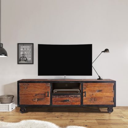 An Image of IndusValley Haryana 1 Drawer 2 Door TV Cabinet Natural