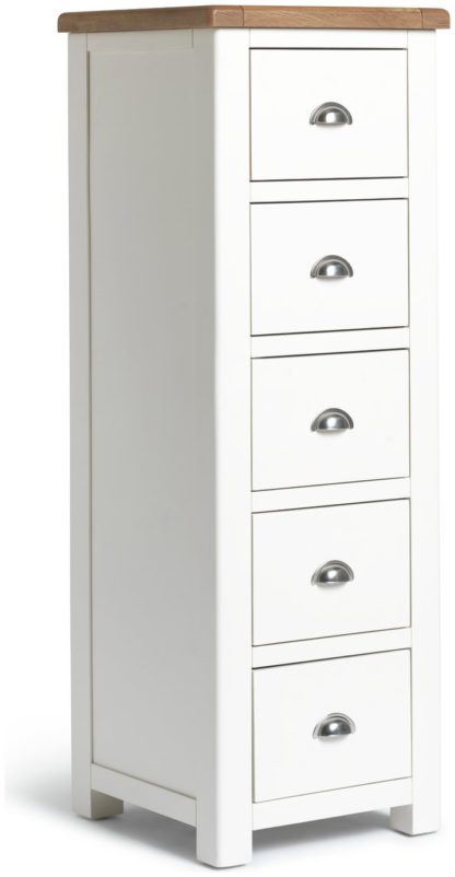 An Image of Habitat Kent 5 Drawer Tallboy - Cream And Oak