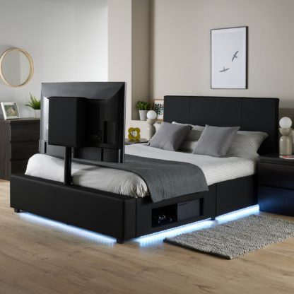 An Image of X Rocker Living Ava TV Bed with LED Lights and TV Mount White