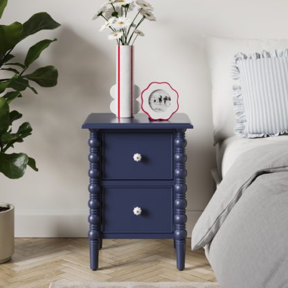 An Image of Pippin 2 Drawer Bedside Table, Navy Navy