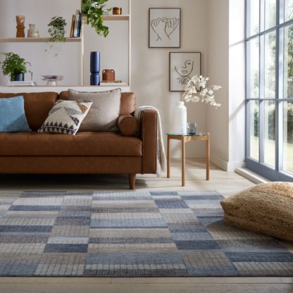 An Image of Fuse Offset Striped Rug Blue