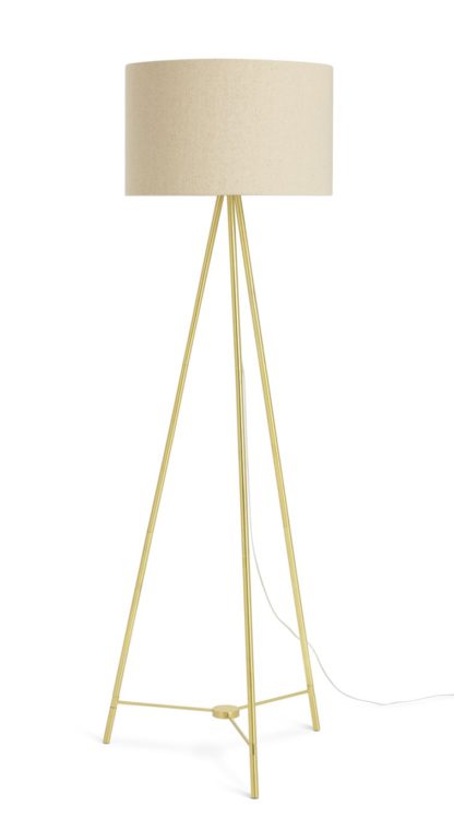 An Image of Habitat Brushed Tripod Floor Lamp - Brass & Natural