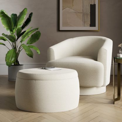 An Image of Medium Round Chunky Chenille Storage Pouffe, Ivory White