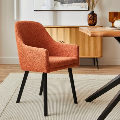 An Image of Eddie Boucle Carver Dining Chair Boucle Orange Umber