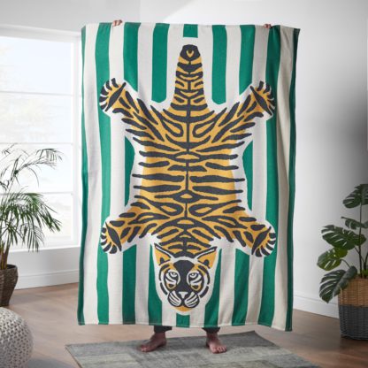 An Image of Green Stripe Tiger Jaquard Throw Green