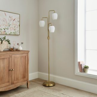 An Image of Frosted Tulip 3 Light Ribbed Glass Adjustable Floor Lamp Gold