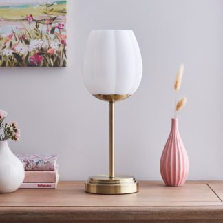 An Image of Frosted Tulip Ribbed Table Lamp Gold