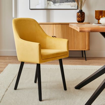 An Image of Eddie Velvet Dining Chair Old Gold