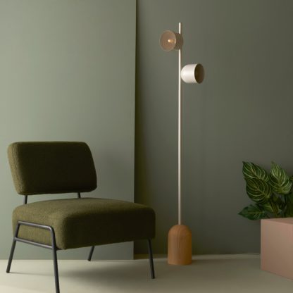 An Image of Copenhagen 2 Light Wood and Metal Floor Lamp Grey