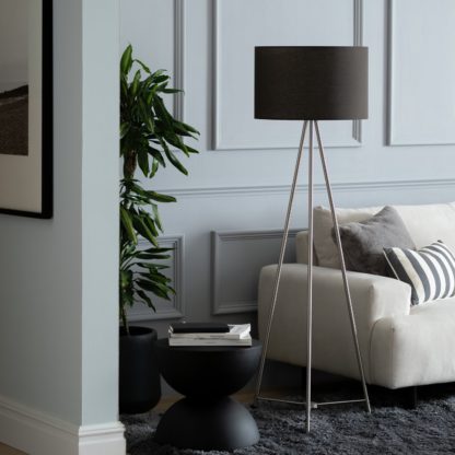 An Image of Habitat Brushed Tripod Floor Lamp - Chrome & Grey