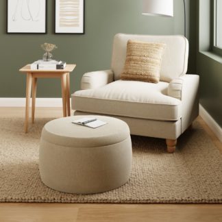 An Image of Medium Round Storage Pouffe, Luna Natural Natural