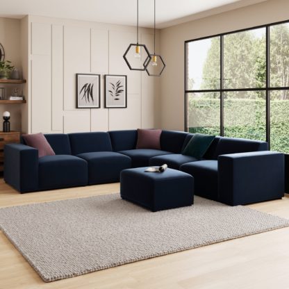 An Image of Modular Cruz Peacock Velvet Corner Sofa with Footstool Peacock