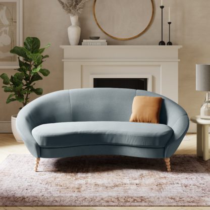 An Image of Ivy Pacific Velvet 3 Seater Curved Sofa Pacific Blue