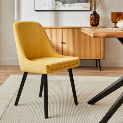 An Image of Eddie Velvet Dining Chair Old Gold