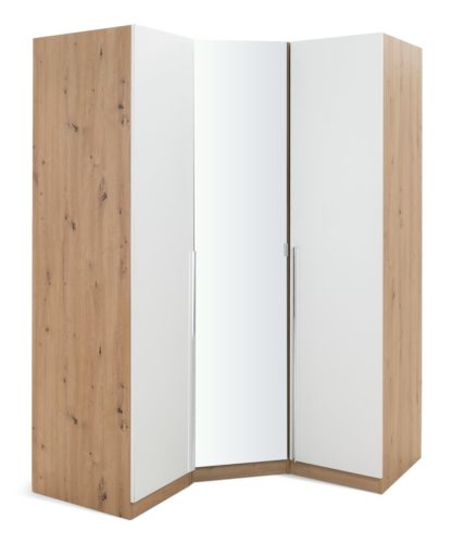 An Image of Habitat Munich Corner 3 Door Mirror Wardrobe - Oak