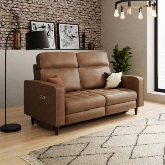 An Image of Zoe Faux Leather Power Recliner 3 Seater Sofa, Mocha Mocha