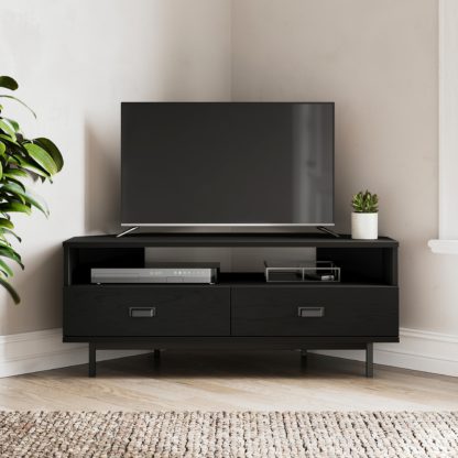 An Image of Fulton Corner TV Unit, Black Oak Effect Black