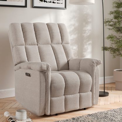 An Image of Spencer Chenille Power Recliner Armchair, Natural Natural