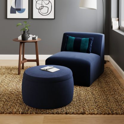 An Image of Medium Round Velvet Storage Pouffe Navy