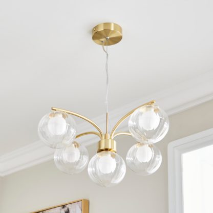 An Image of Leirah Ribbed 5 Light Ceiling Light Gold