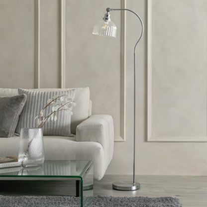 An Image of Habitat Gooseneck Ribbed Glass Floor Lamp - Clear