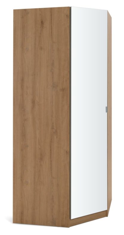 An Image of Habitat Munich Corner 1 Door Mirror Wardrobe - Oak