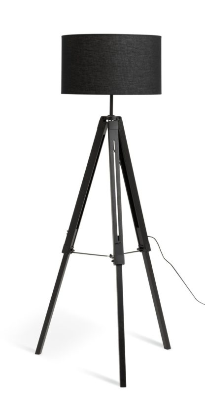 An Image of Habitat Rubber Wood Tripod Floor Lamp - Natural & Cream