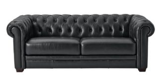 An Image of Habitat Chesterfield Leather 3 Seater Sofa - Black