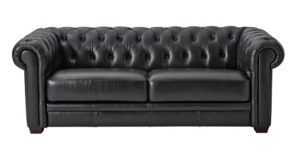 An Image of Habitat Chesterfield Leather 3 Seater Sofa - Black