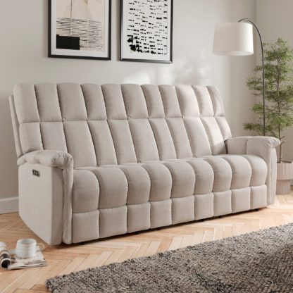 An Image of Spencer Chenille Power Recliner 3 Seater Sofa, Natural Natural